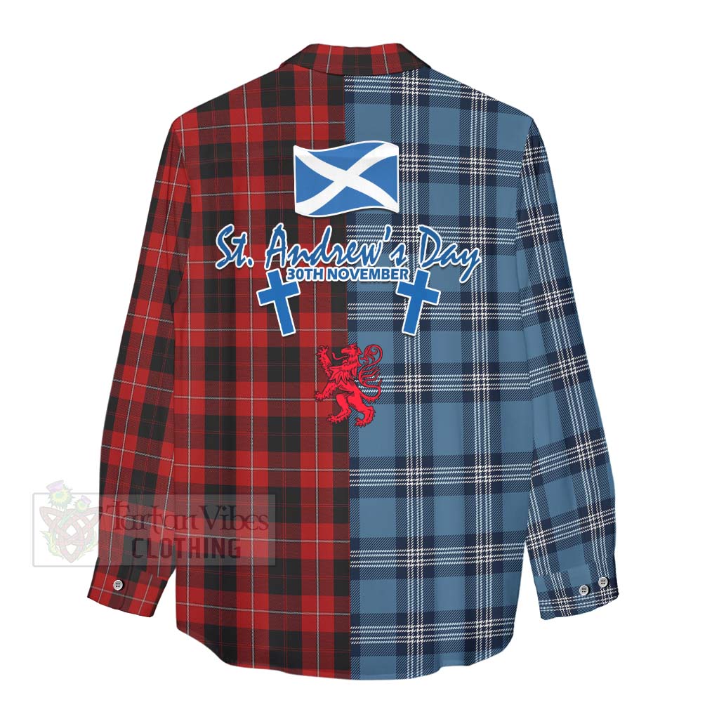 Tartan Vibes Clothing Cunningham Tartan Women's Casual Shirt Happy St. Andrew's Day Half Tartan Style