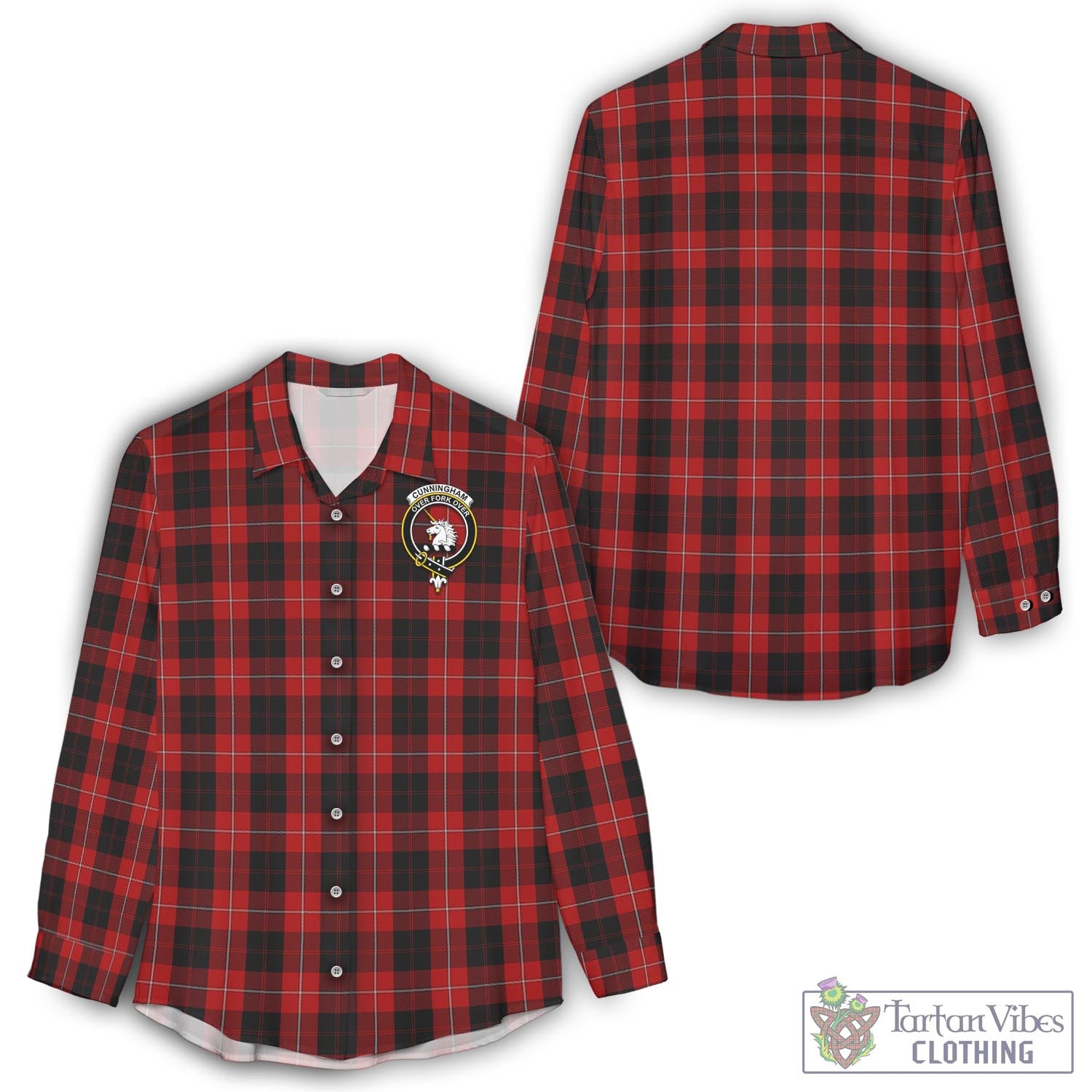 Tartan Vibes Clothing Cunningham Tartan Womens Casual Shirt with Family Crest