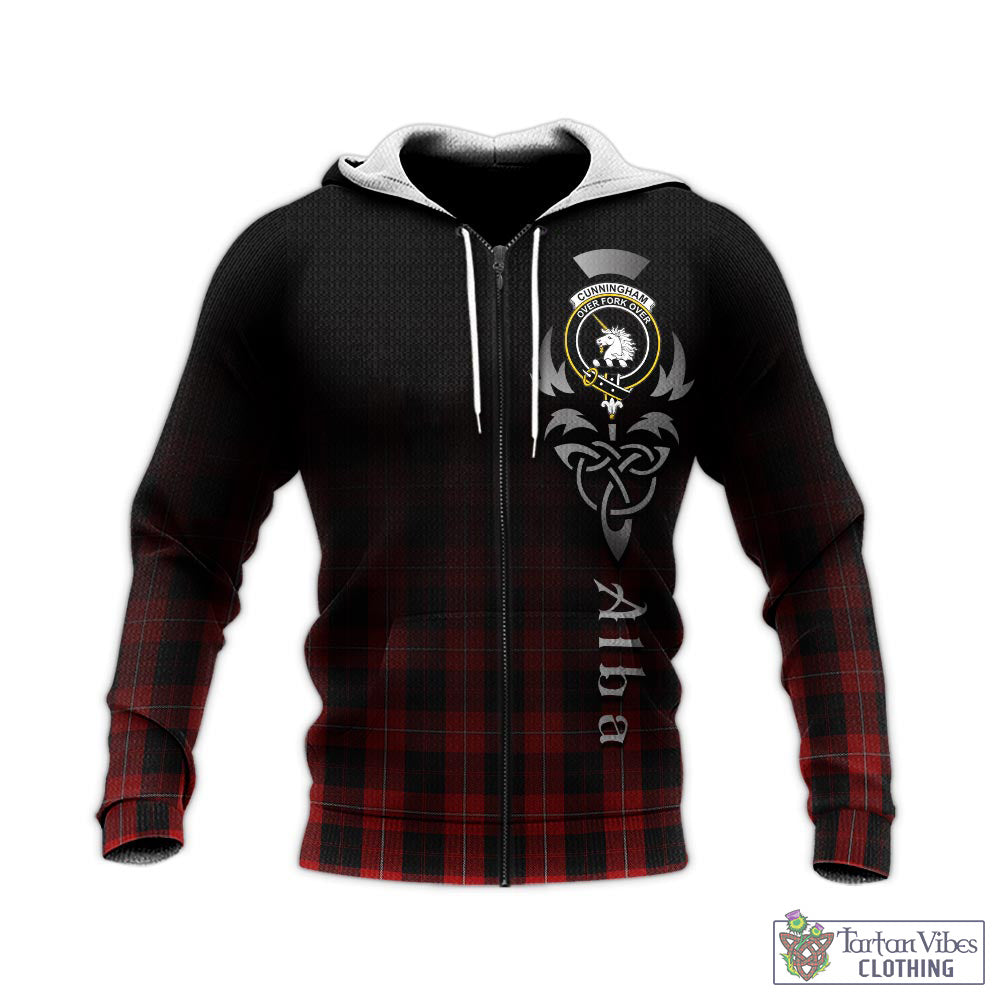 Tartan Vibes Clothing Cunningham Tartan Knitted Hoodie Featuring Alba Gu Brath Family Crest Celtic Inspired