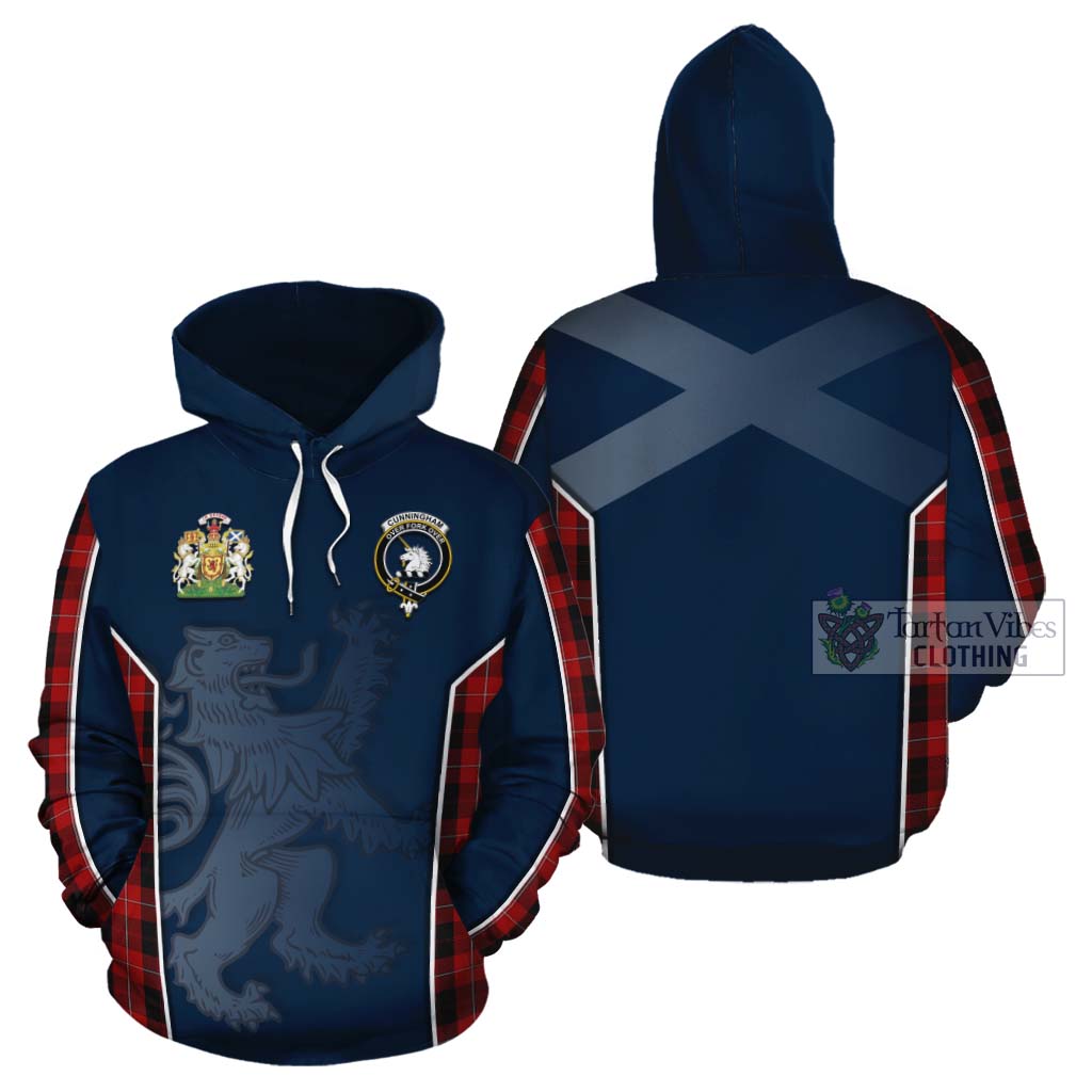 Tartan Vibes Clothing Cunningham Tartan Cotton Hoodie with Family Crest and Lion Rampant Vibes Sport Style