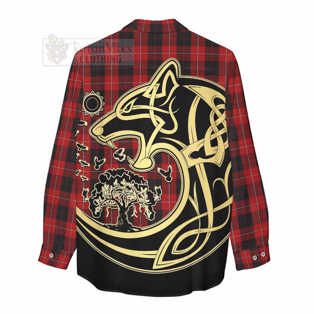 Tartan Vibes Clothing Cunningham Tartan Women's Casual Shirt with Family Crest Celtic Wolf Style