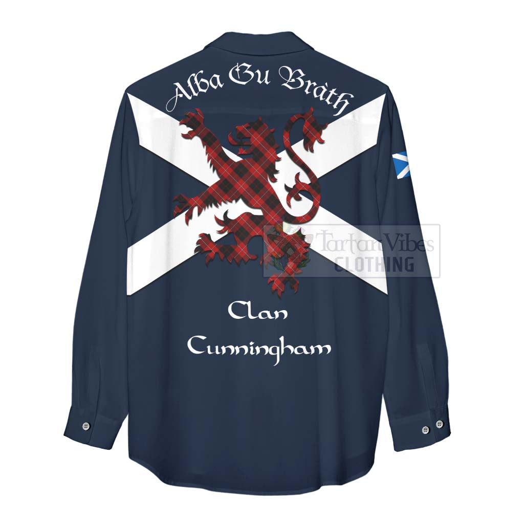 Tartan Vibes Clothing Cunningham Tartan Lion Rampant Women's Casual Shirt Proudly Display Your Heritage with Alba Gu Brath and Clan Name