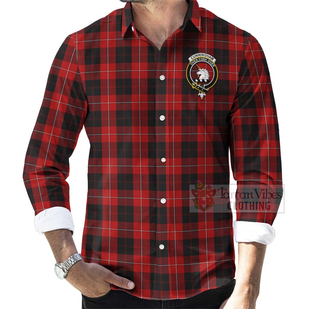 Tartan Vibes Clothing Cunningham Tartan Long Sleeve Button Shirt with Family Crest and Bearded Skull Holding Bottles of Whiskey