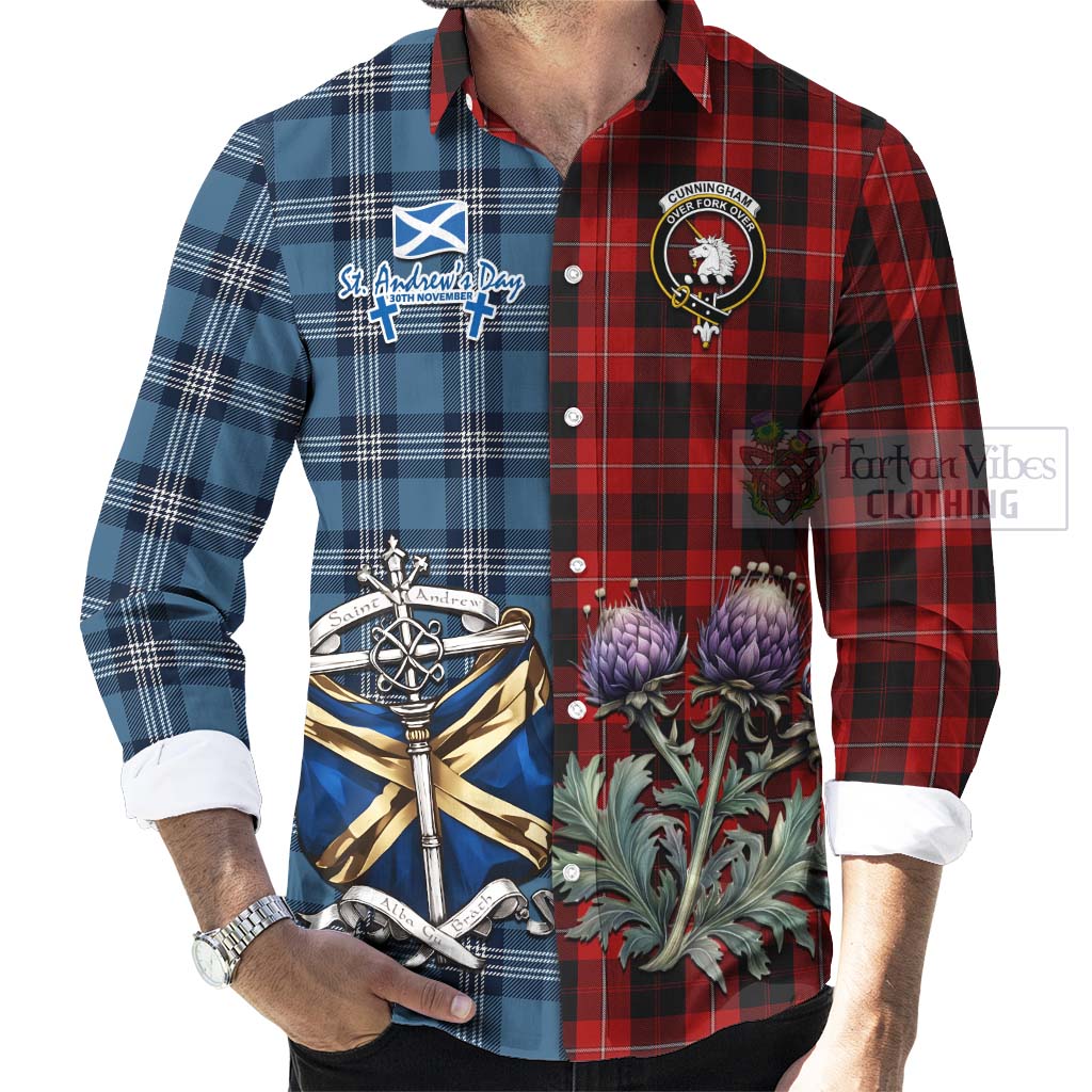 Tartan Vibes Clothing Cunningham Tartan Long Sleeve Button Shirt Happy St. Andrew's Day Half Tartan Style