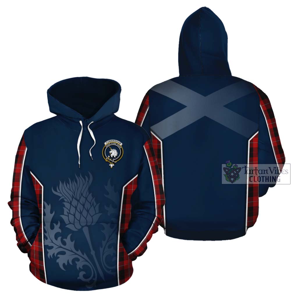 Tartan Vibes Clothing Cunningham Tartan Cotton Hoodie with Family Crest and Scottish Thistle Vibes Sport Style