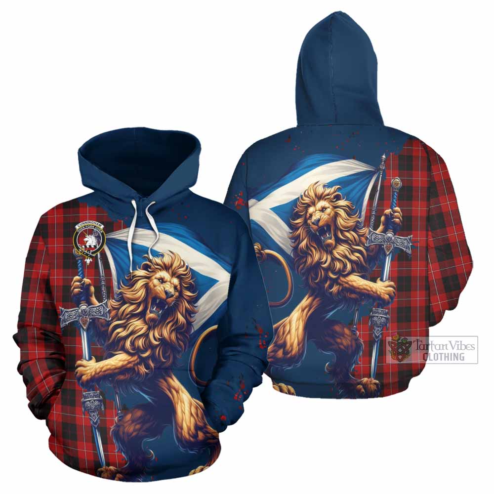 Cunningham Tartan Family Crest Hoodie with Scottish Majestic Lion