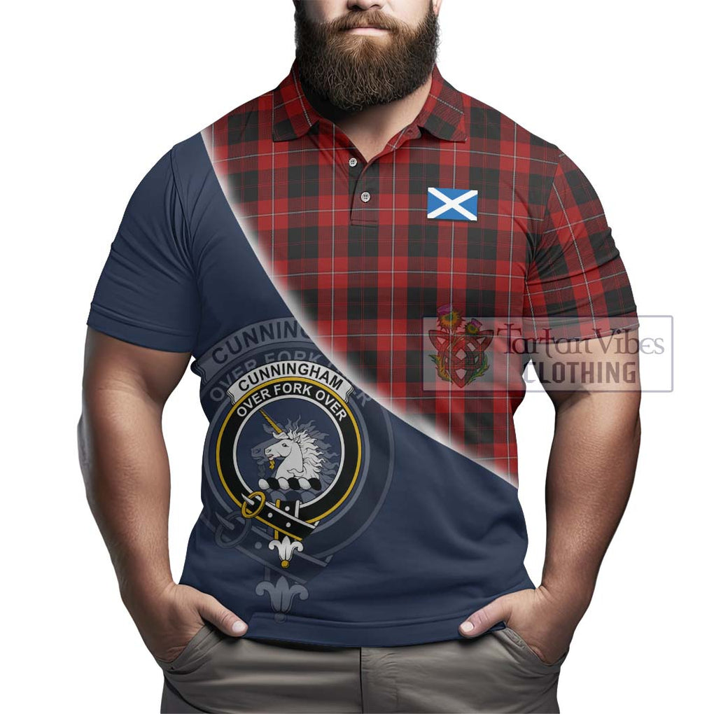 Cunningham Tartan Polo Shirt with Personalised National Flag and Family Crest Half Style - Tartanvibesclothing Shop