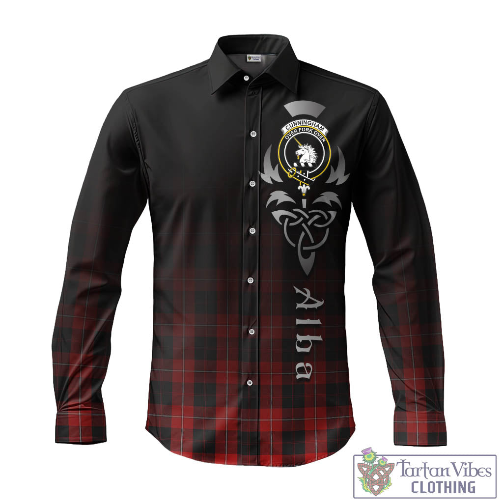 Tartan Vibes Clothing Cunningham Tartan Long Sleeve Button Up Featuring Alba Gu Brath Family Crest Celtic Inspired