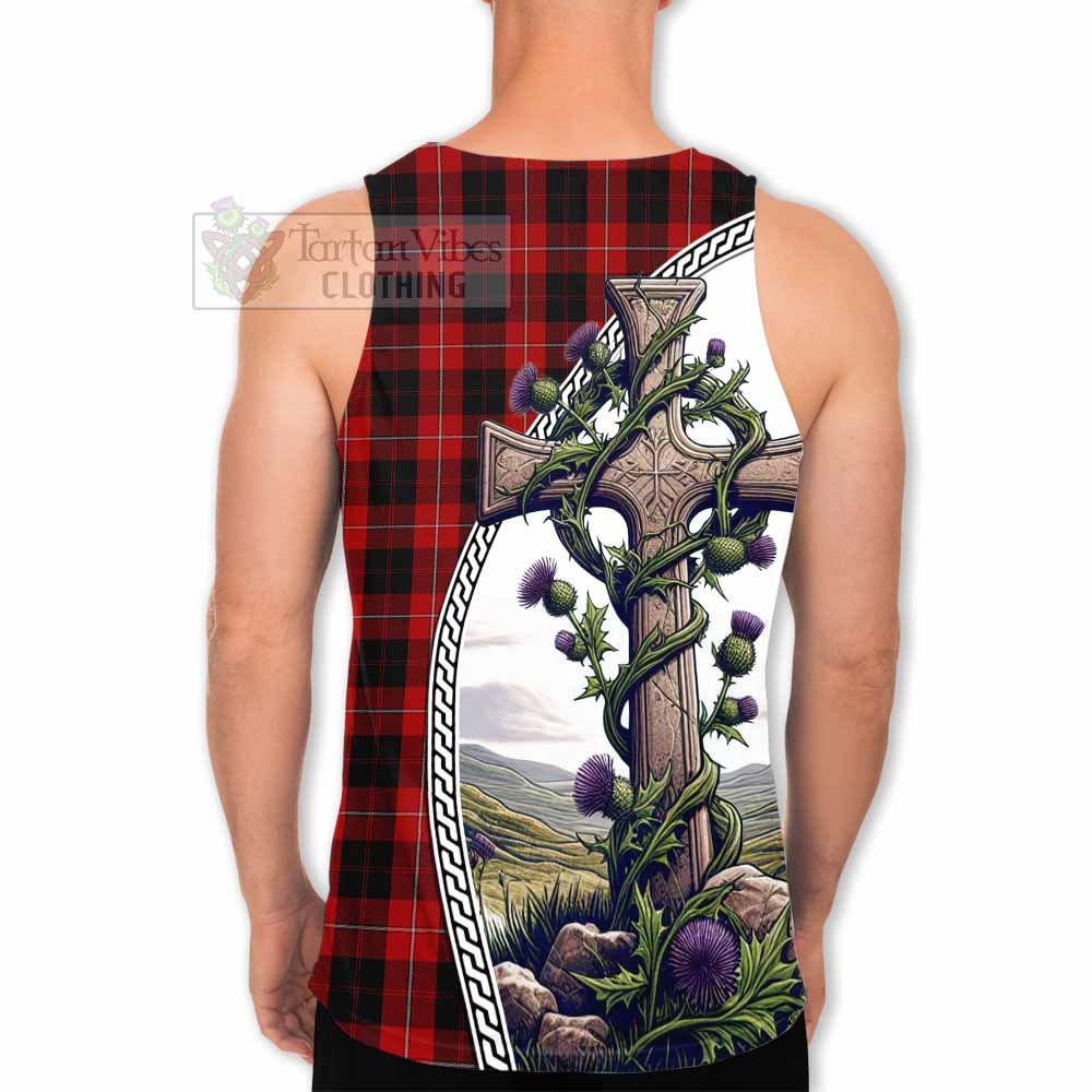 Tartan Vibes Clothing Cunningham Tartan Men's Tank Top with Family Crest and St. Andrew's Cross Accented by Thistle Vines