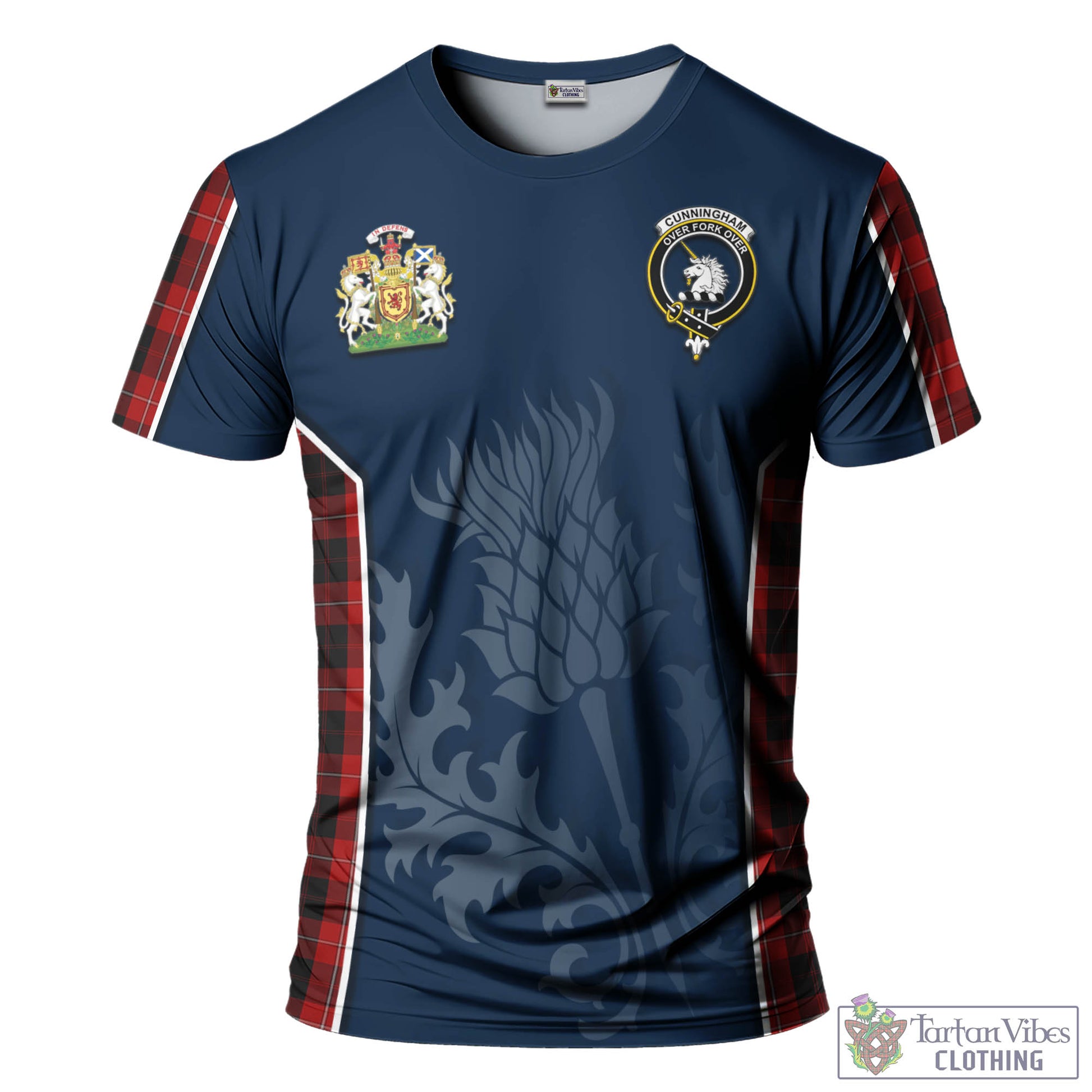 Tartan Vibes Clothing Cunningham Tartan T-Shirt with Family Crest and Scottish Thistle Vibes Sport Style