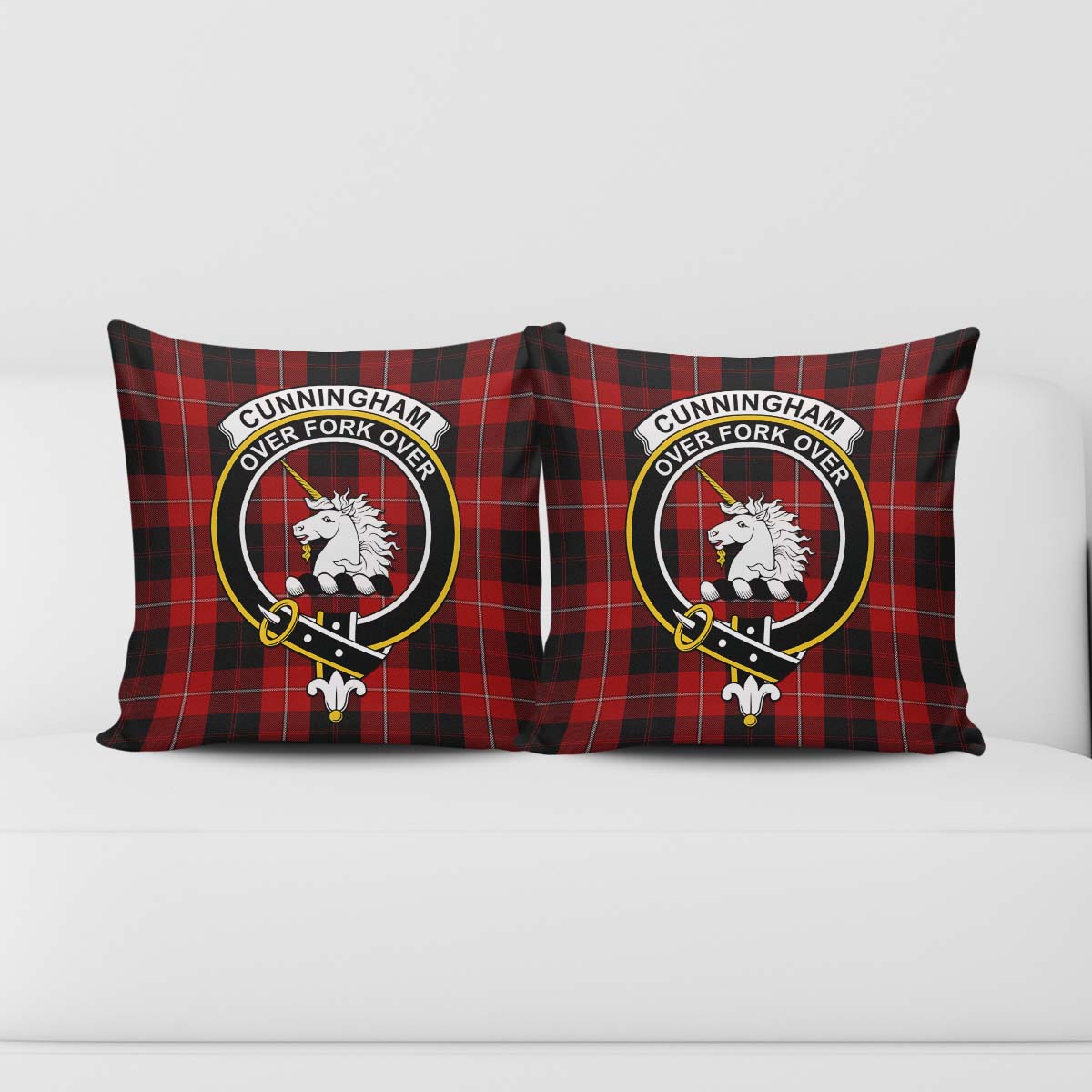 Cunningham Tartan Pillow Cover with Family Crest - Tartanvibesclothing