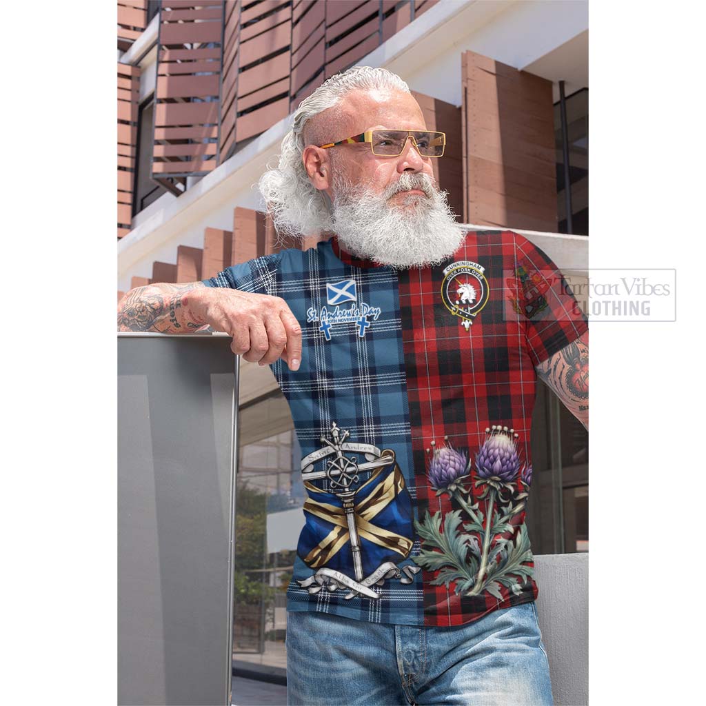 Tartan Vibes Clothing Cunningham Tartan Cotton T-shirt Happy St. Andrew's Day Half Tartan Style