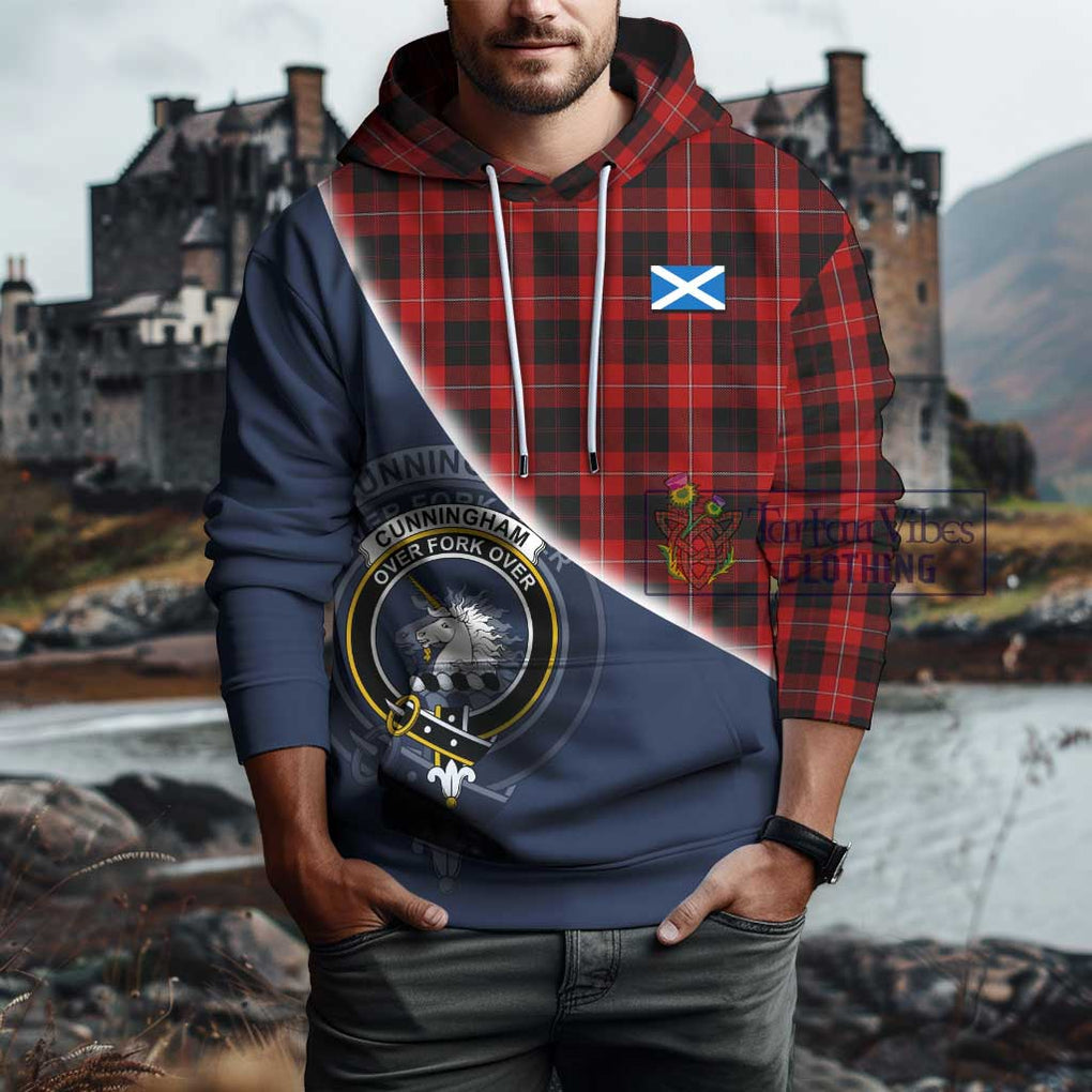 Cunningham Tartan Hoodie with Personalised National Flag and Family Crest Half Style - Tartanvibesclothing Shop