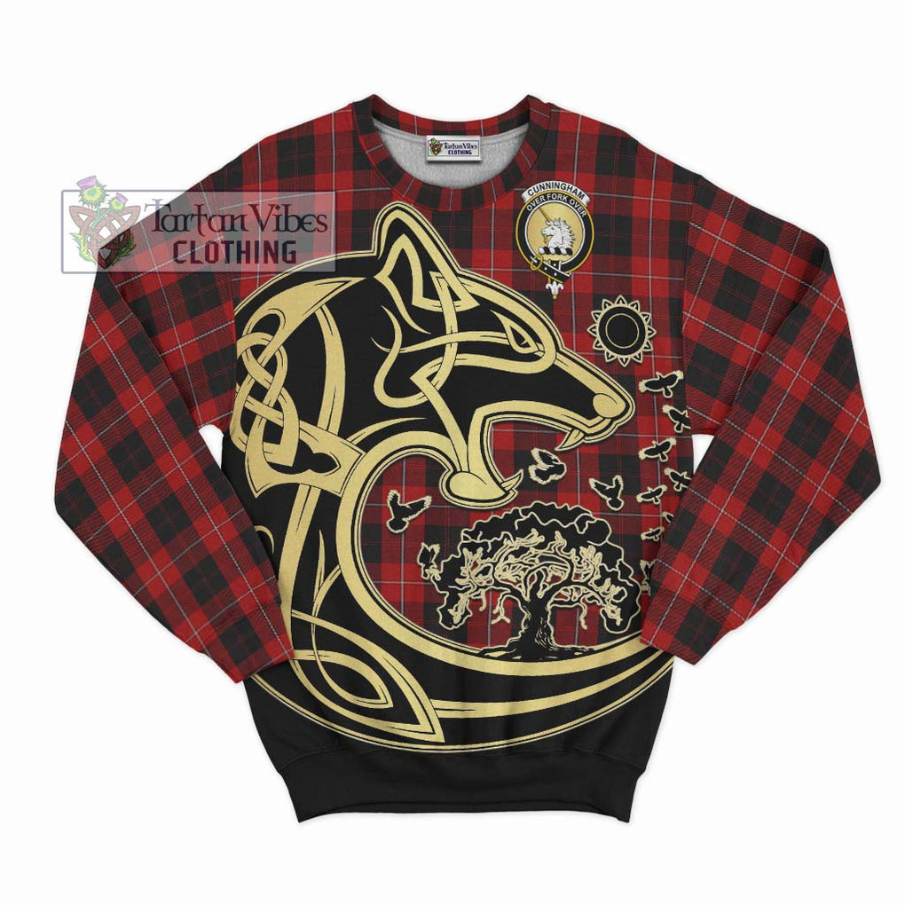 Cunningham Tartan Sweatshirt with Family Crest Celtic Wolf Style - Tartan Vibes Clothing