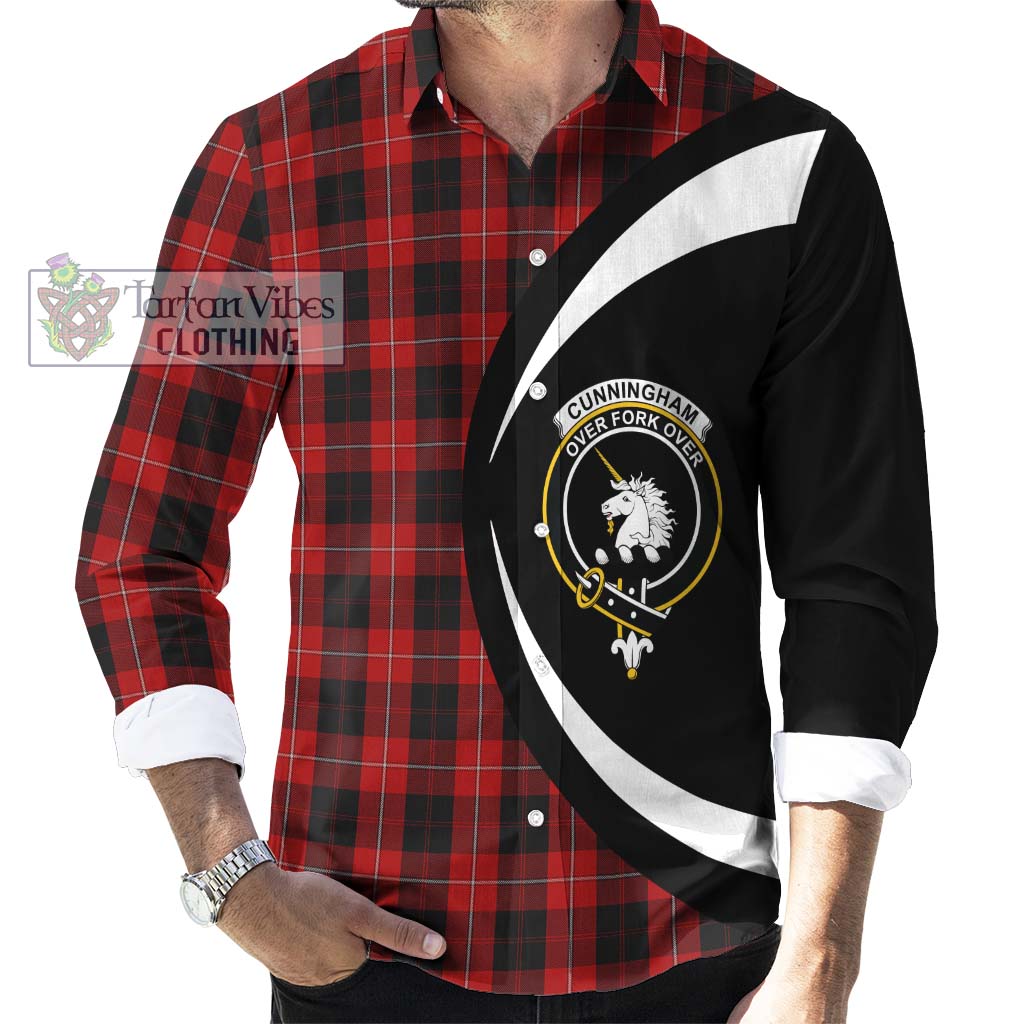 Cunningham Tartan Long Sleeve Button Up with Family Crest Circle Style - Tartan Vibes Clothing