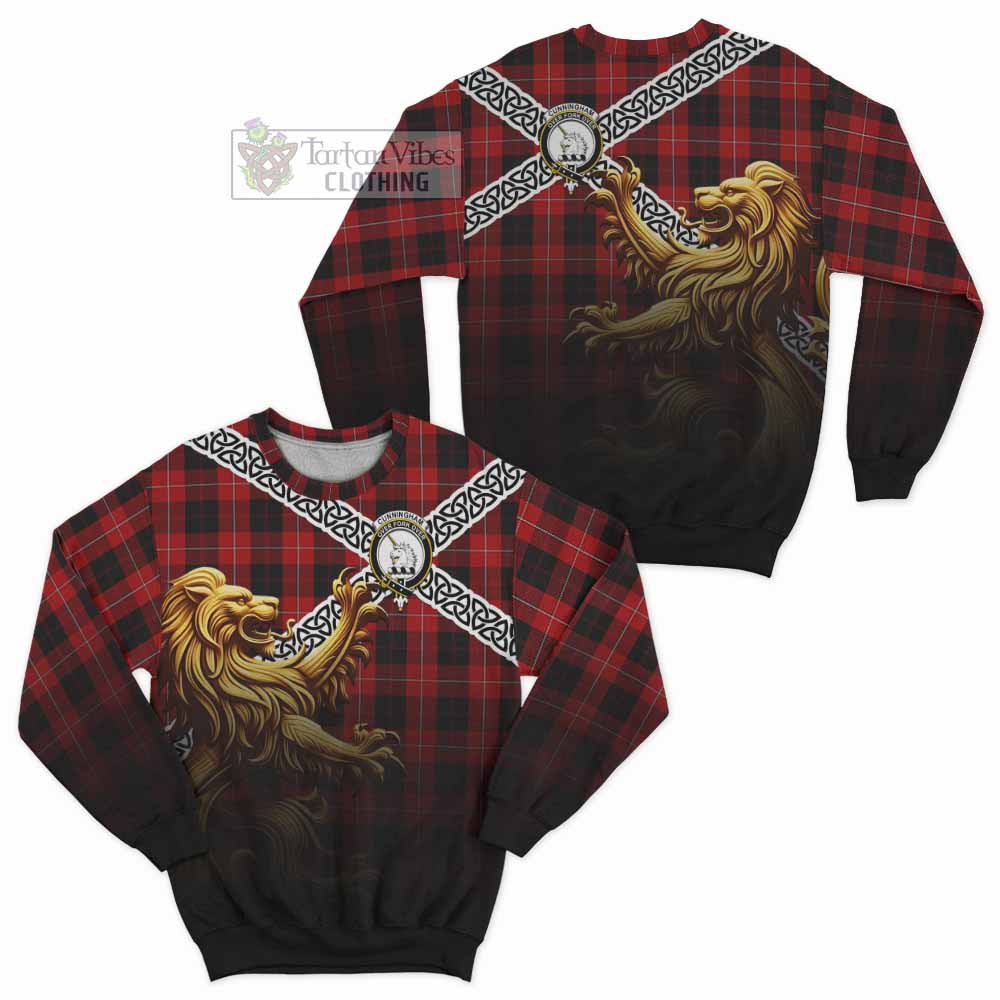 Cunningham Crest Tartan Sweatshirt with Golden Lion Emblem Celtic Style - Tartan Vibes Clothing