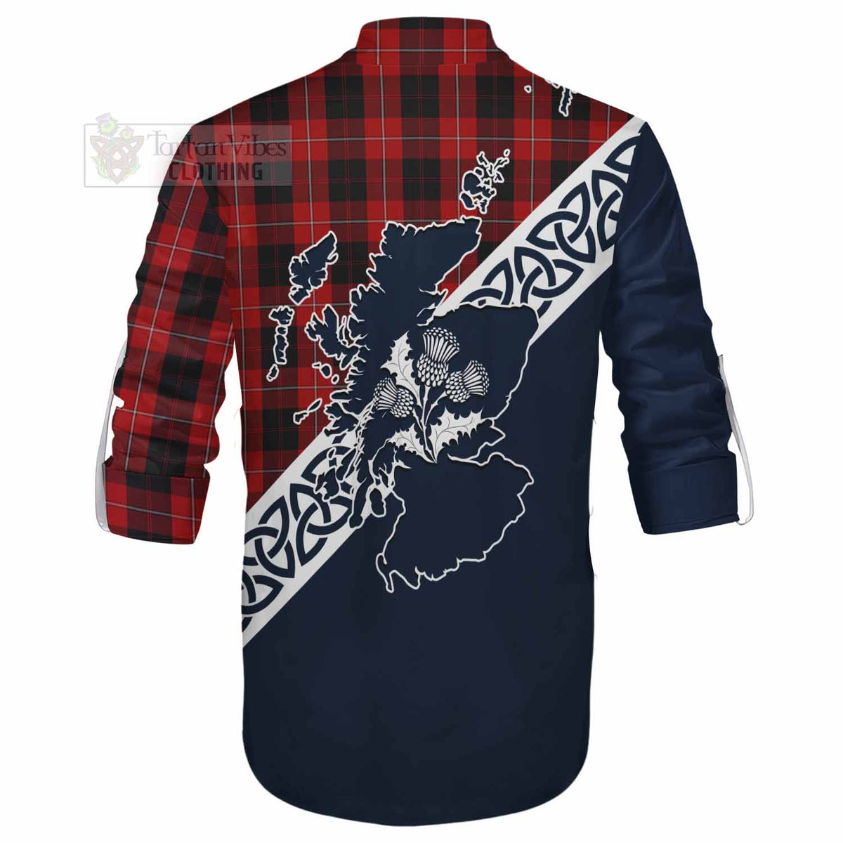 Cunningham Tartan Ghillie Kilt Shirt Featuring Thistle and Scotland Map - Tartan Vibes Clothing