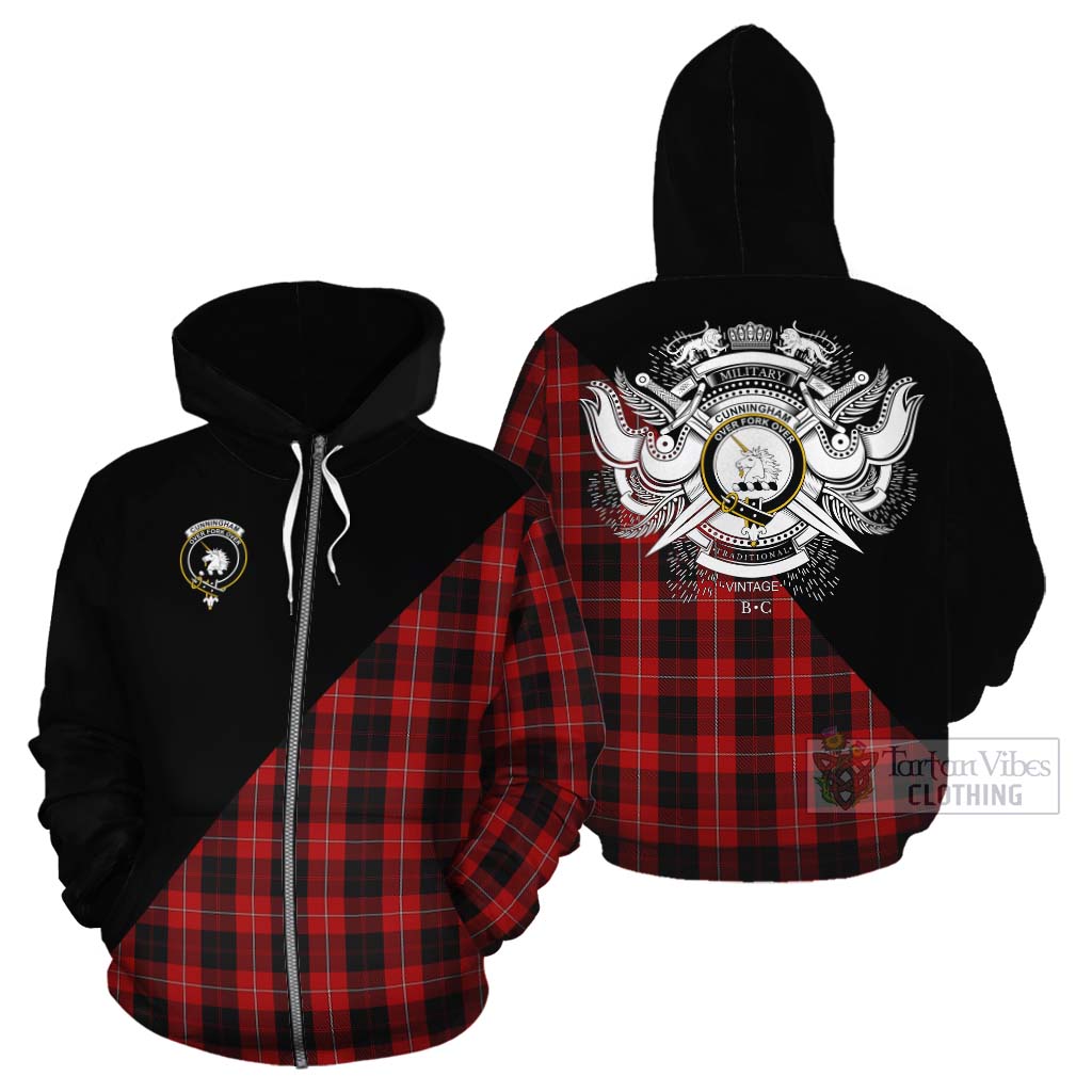 Tartan Vibes Clothing Cunningham Tartan Cotton Hoodie with Family Crest and Military Logo Style