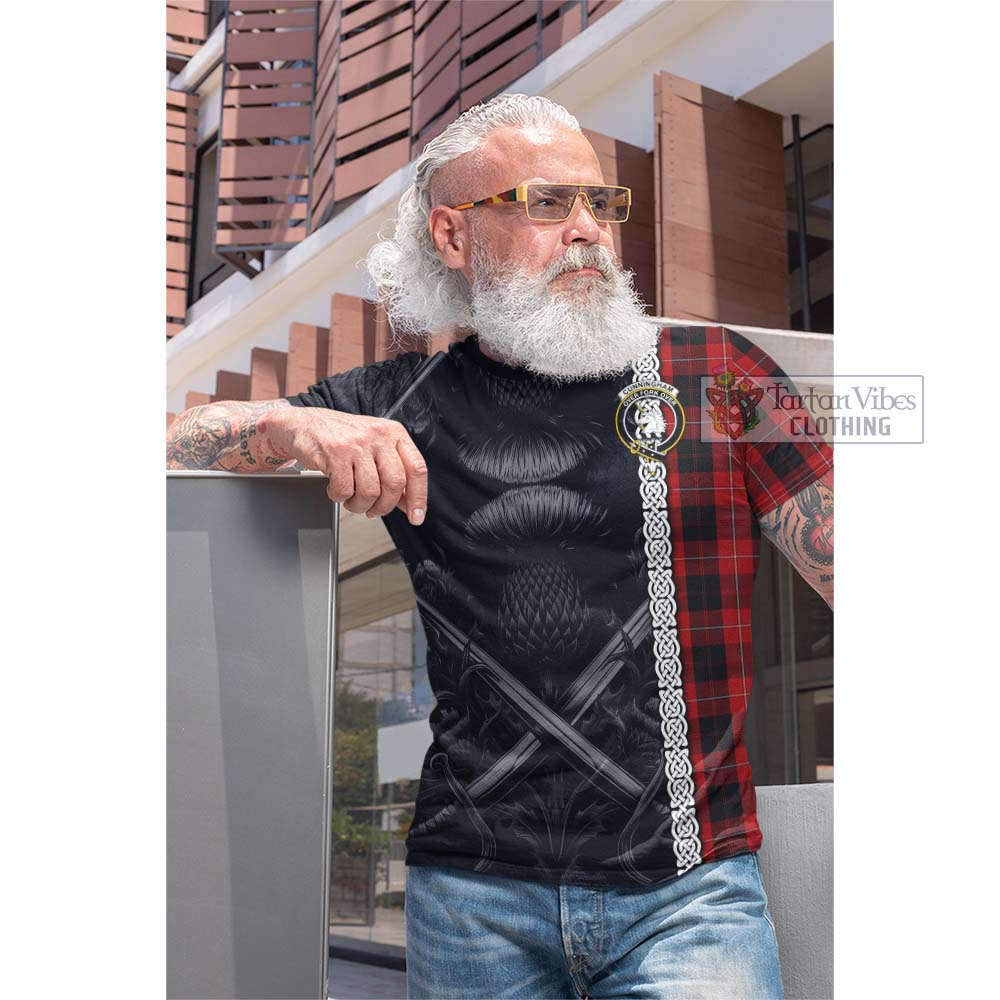 Cunningham Tartan Cotton T-shirt with Family Crest Cross Sword Thistle Celtic Vibes - Tartan Vibes Clothing