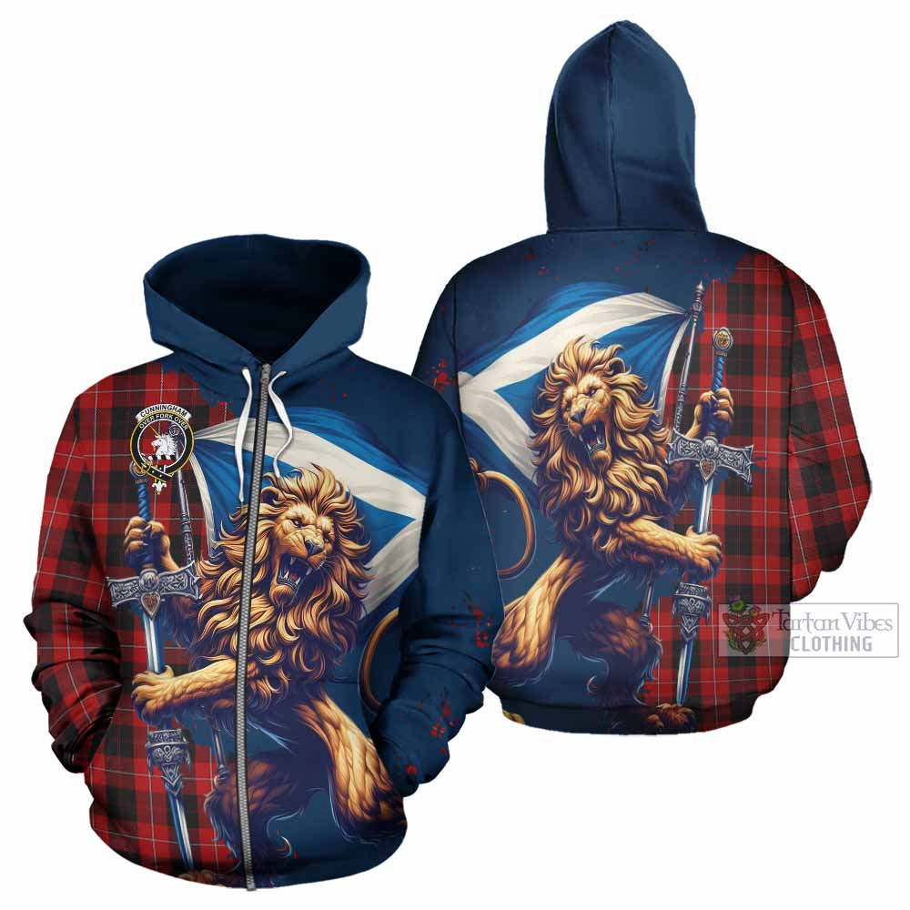 Cunningham Tartan Family Crest Hoodie with Scottish Majestic Lion