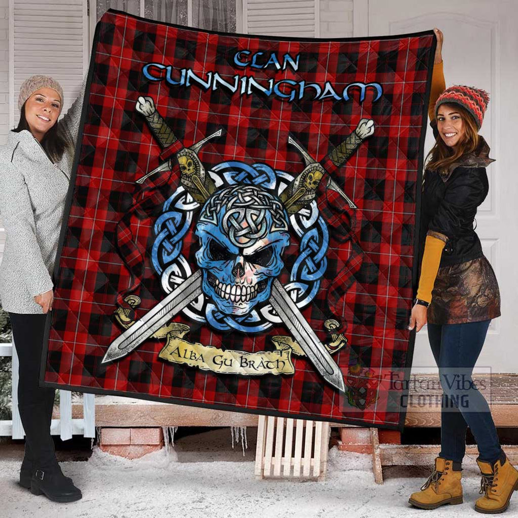 Tartan Vibes Clothing Cunningham Tartan Quilt with Celtic Skull Alba Gu Brath Style