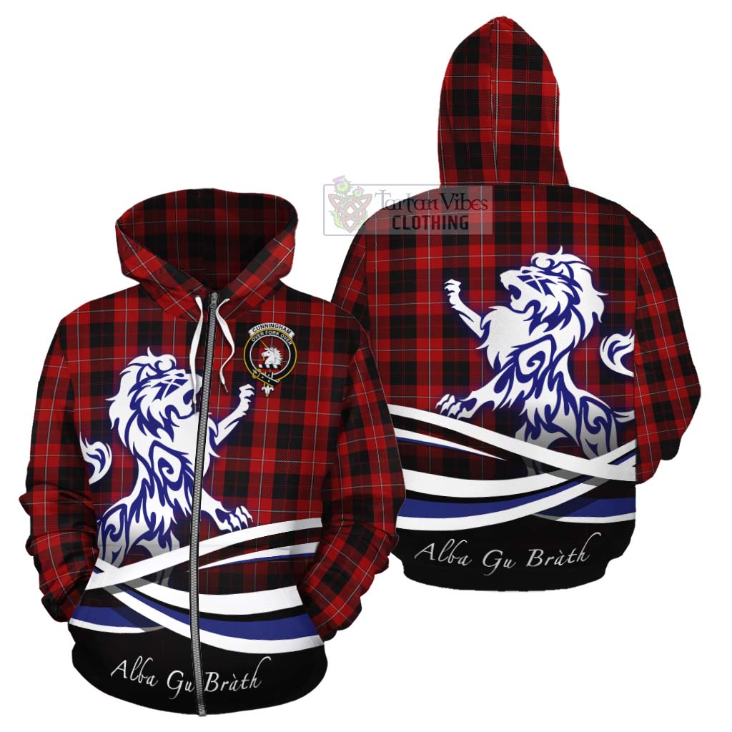 Tartan Vibes Clothing Cunningham Tartan Cotton Hoodie with Alba Gu Brath Regal Lion Emblem