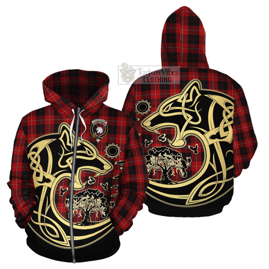 Tartan Vibes Clothing Cunningham Tartan Cotton Hoodie with Family Crest Celtic Wolf Style