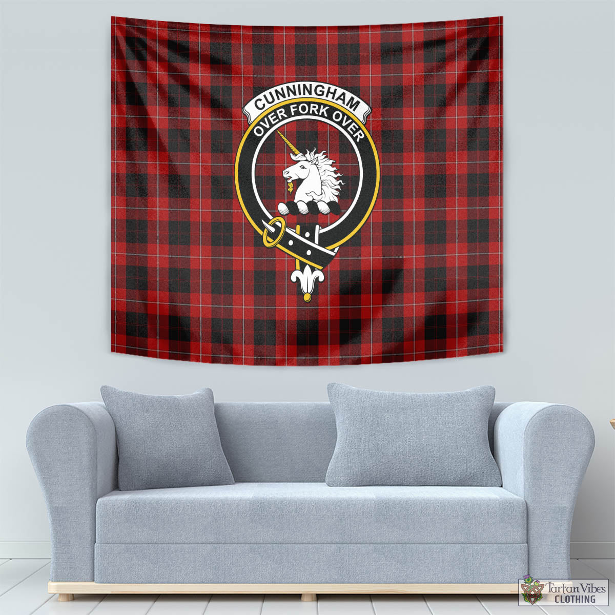 Tartan Vibes Clothing Cunningham Tartan Tapestry Wall Hanging and Home Decor for Room with Family Crest