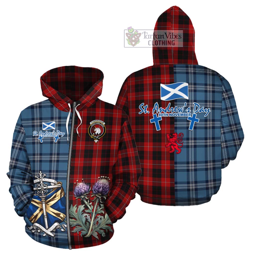 Tartan Vibes Clothing Cunningham Tartan Cotton Hoodie Happy St. Andrew's Day Half Tartan Style