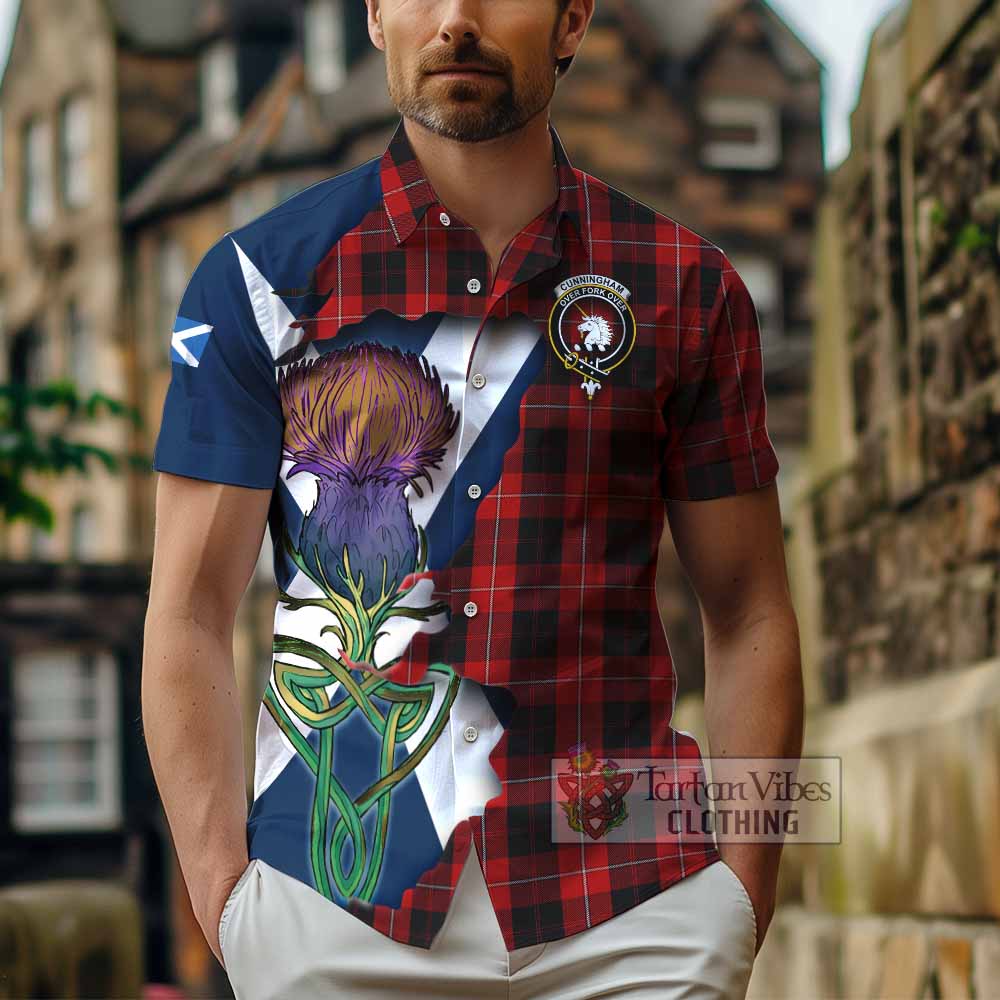 Cunningham Tartan Family Crest Hawaiian Shirt Scottish Thistle Celtic Inspired - Tartan Vibes Clothing