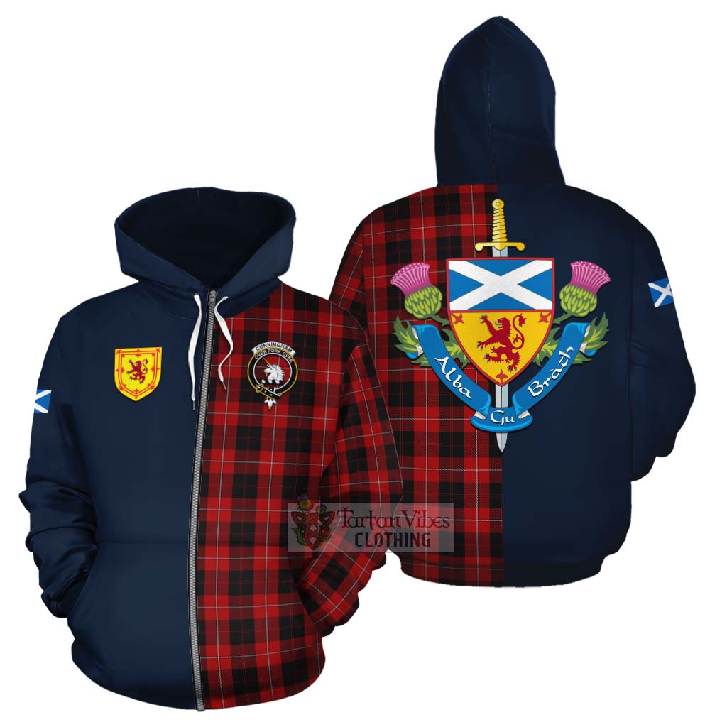 Tartan Vibes Clothing Cunningham Tartan Cotton Hoodie Alba with Scottish Lion Royal Arm Half Style