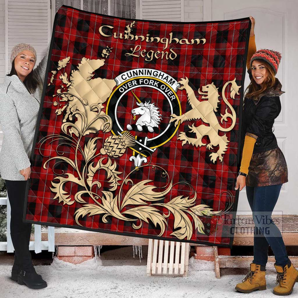 Tartan Vibes Clothing Cunningham Tartan Quilt with Family Crest and Scottish Symbol Style