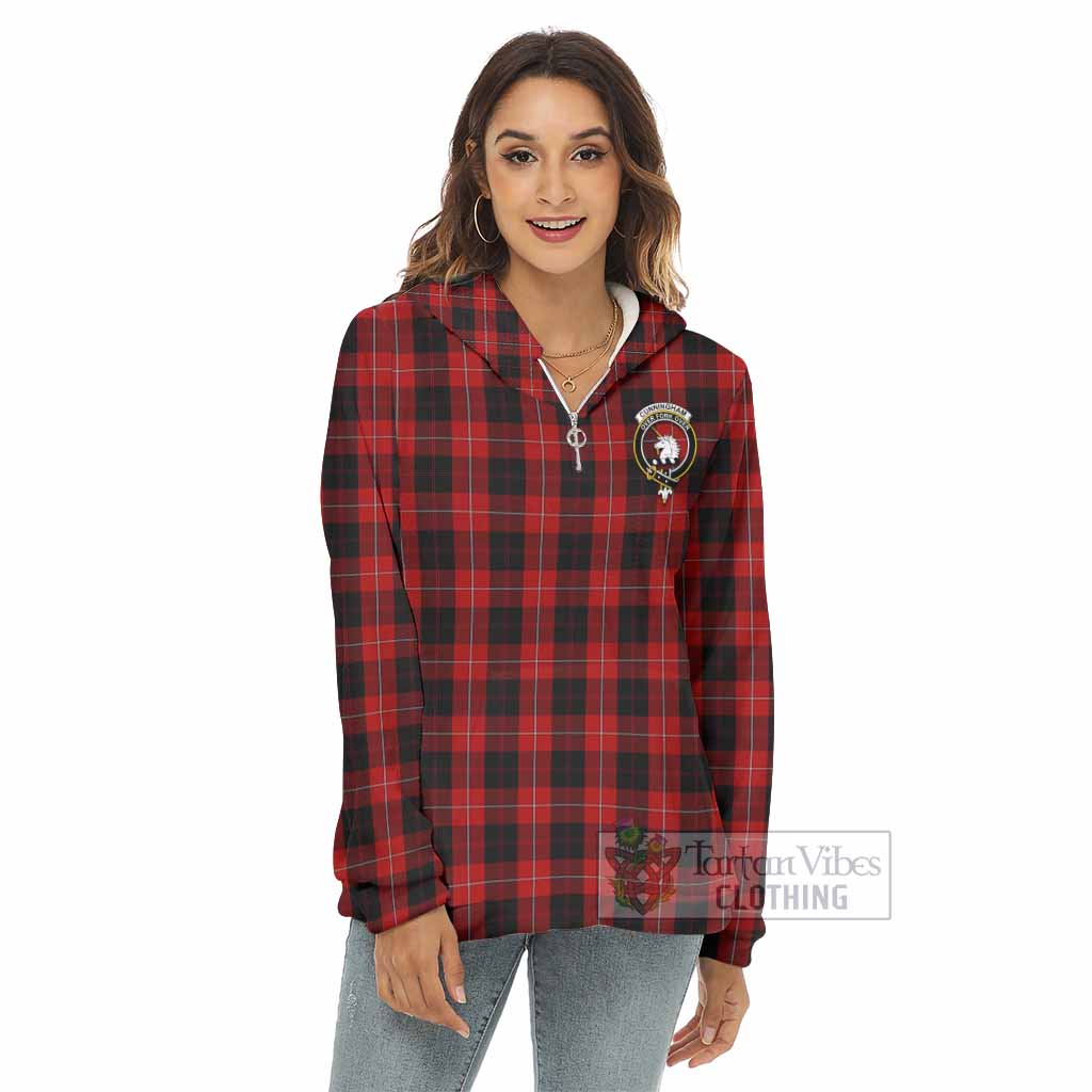 Tartan Vibes Clothing Cunningham Tartan Crest Women's Borg  Half Zip Fleece Hoodie