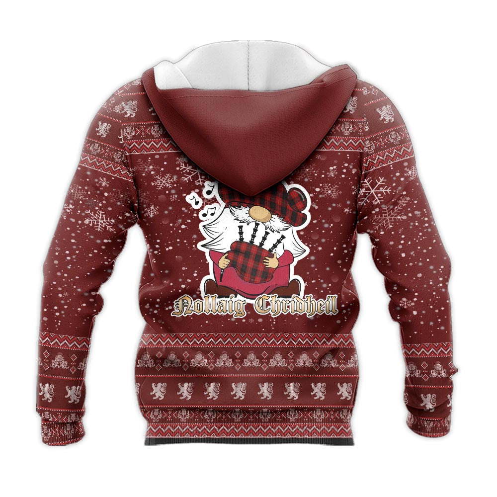 Cunningham Clan Christmas Knitted Hoodie with Funny Gnome Playing Bagpipes - Tartanvibesclothing