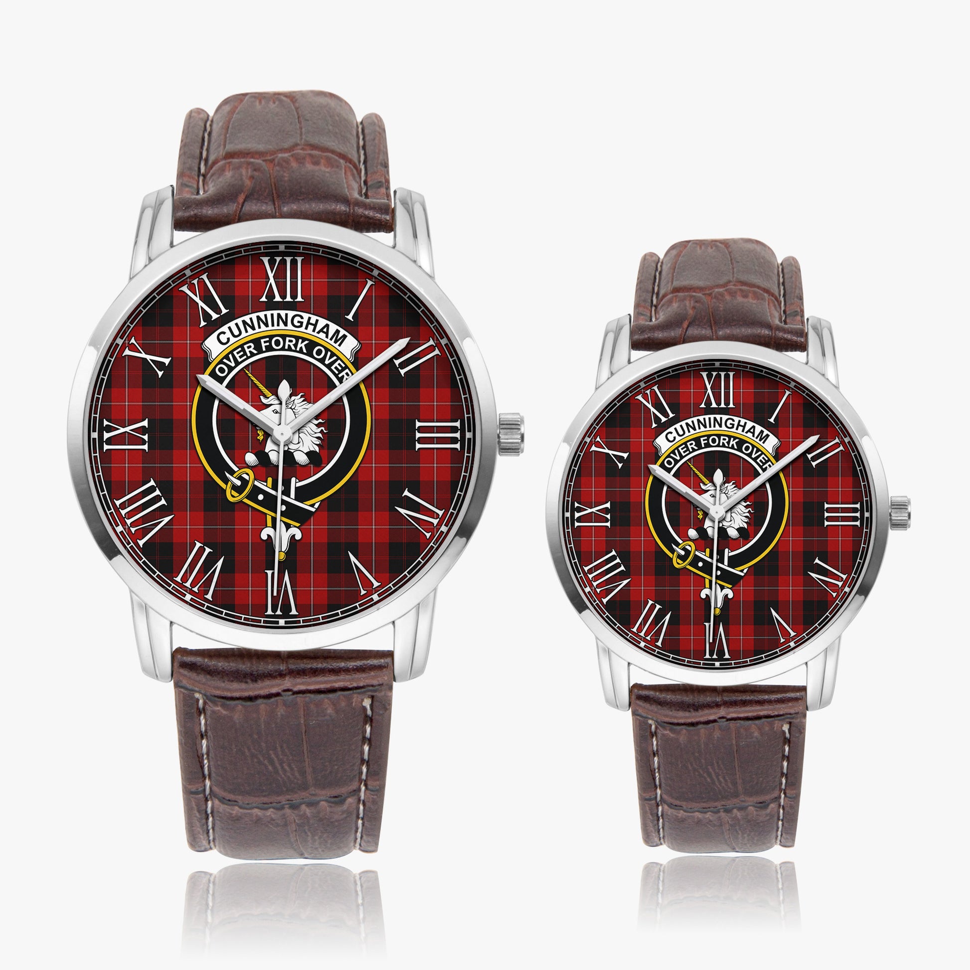 Cunningham Tartan Family Crest Leather Strap Quartz Watch - Tartanvibesclothing