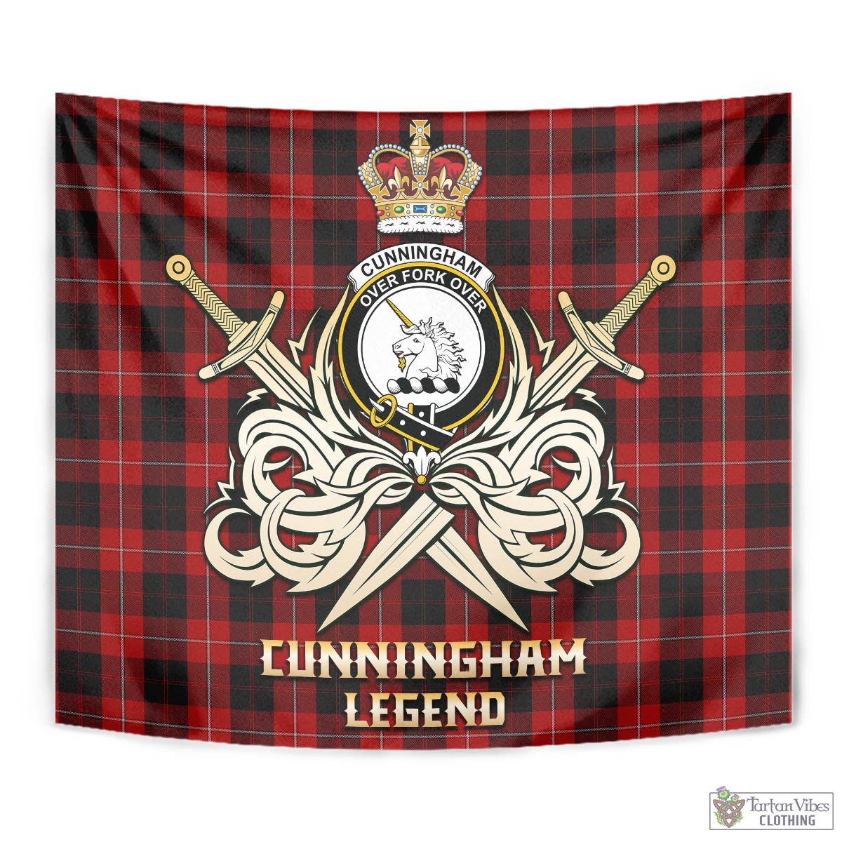 Tartan Vibes Clothing Cunningham Tartan Tapestry with Clan Crest and the Golden Sword of Courageous Legacy