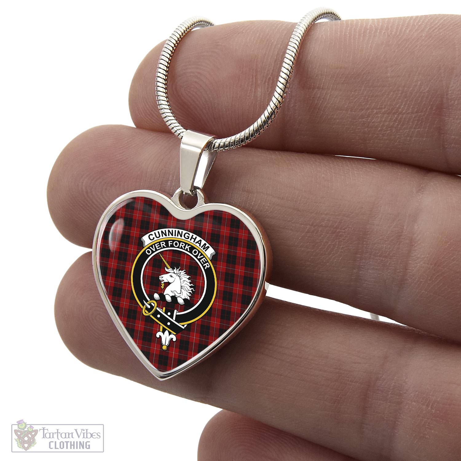 Tartan Vibes Clothing Cunningham Tartan Heart Necklace with Family Crest