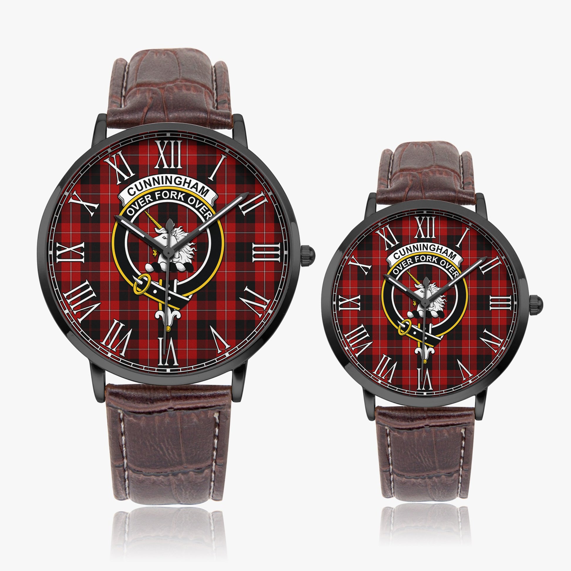 Cunningham Tartan Family Crest Leather Strap Quartz Watch - Tartanvibesclothing