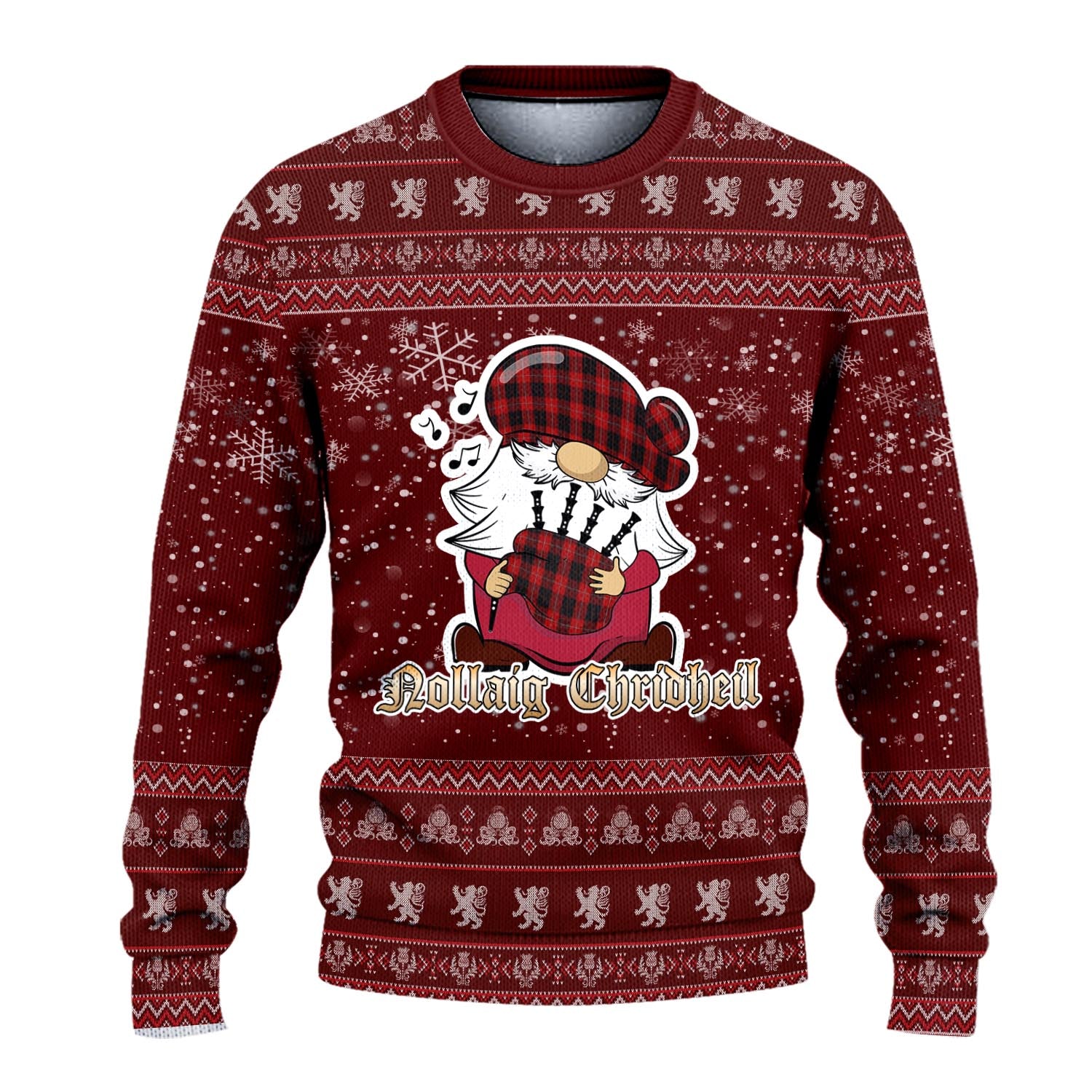 Cunningham Clan Christmas Family Knitted Sweater with Funny Gnome Playing Bagpipes - Tartanvibesclothing