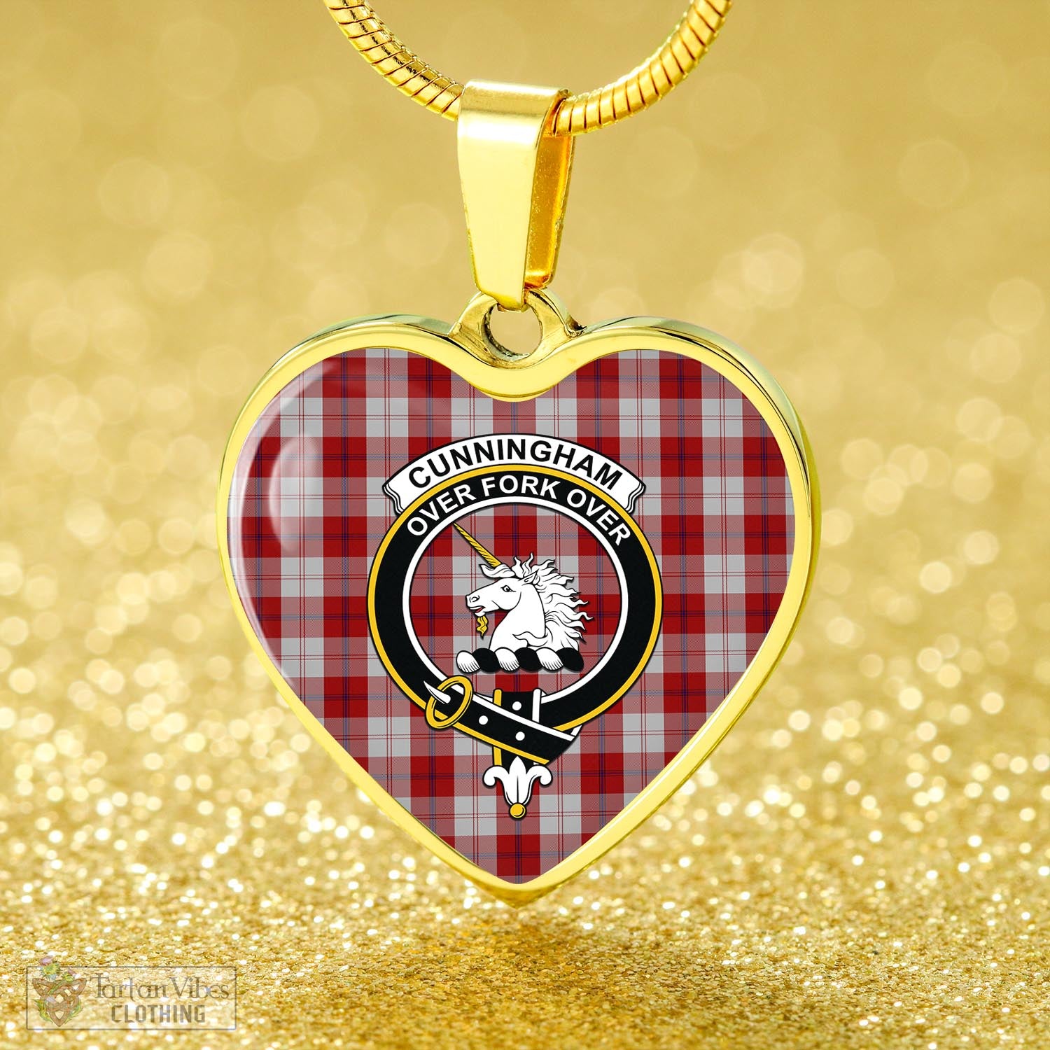 Tartan Vibes Clothing Cunningham Dress Tartan Heart Necklace with Family Crest