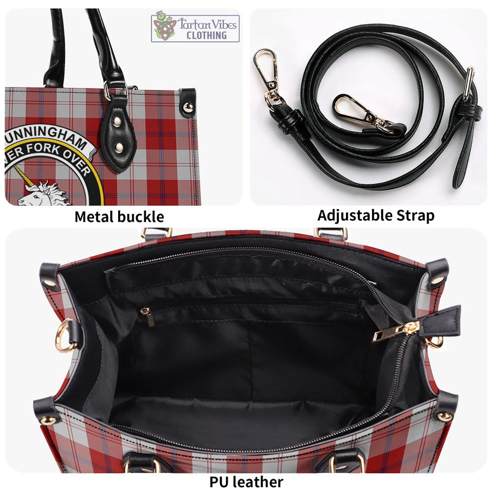 Tartan Vibes Clothing Cunningham Dress Tartan Luxury Leather Handbags with Family Crest