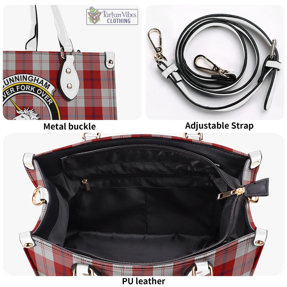 Tartan Vibes Clothing Cunningham Dress Tartan Luxury Leather Handbags with Family Crest