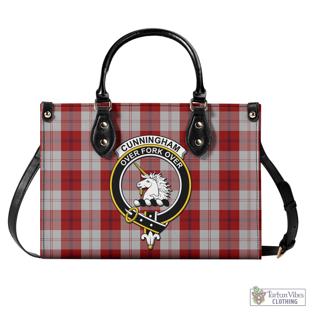 Tartan Vibes Clothing Cunningham Dress Tartan Luxury Leather Handbags with Family Crest