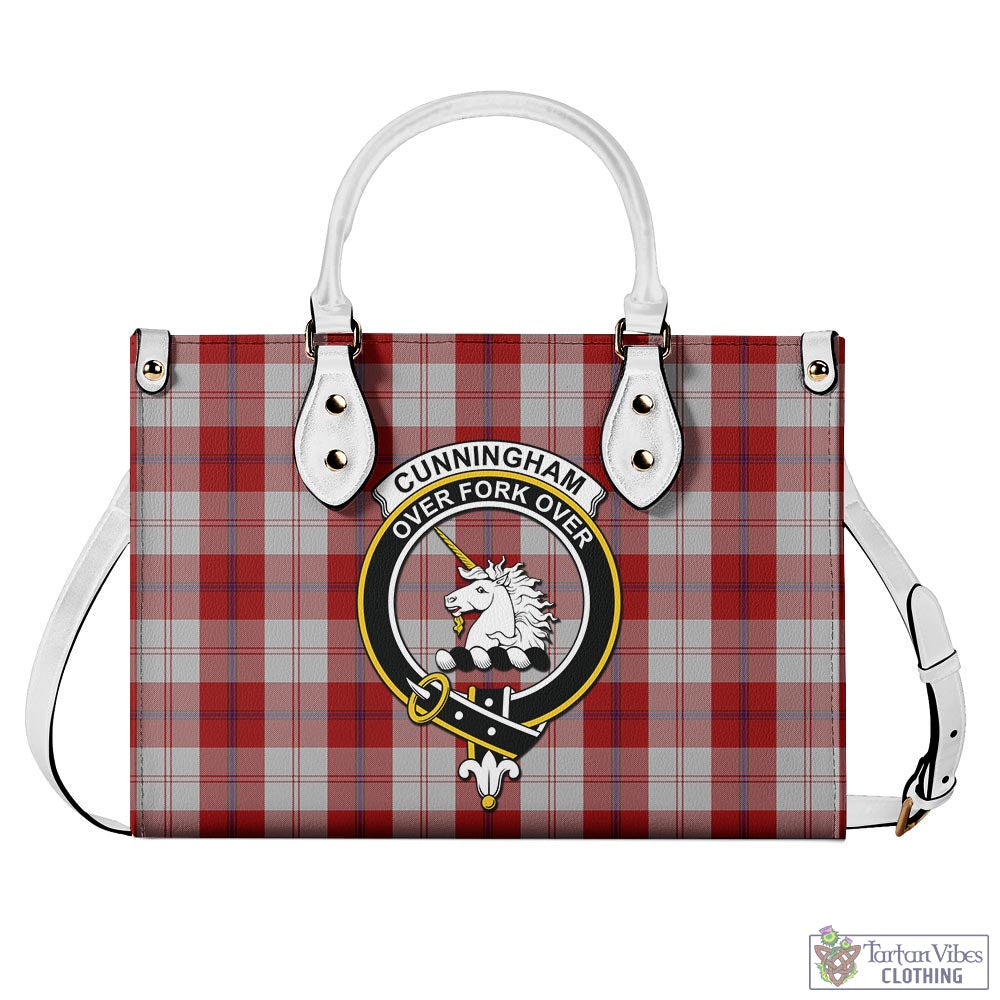 Tartan Vibes Clothing Cunningham Dress Tartan Luxury Leather Handbags with Family Crest