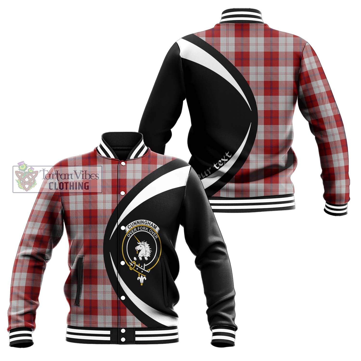 Cunningham Dress Tartan Baseball Jacket with Family Crest Circle Style Unisex - Tartan Vibes Clothing