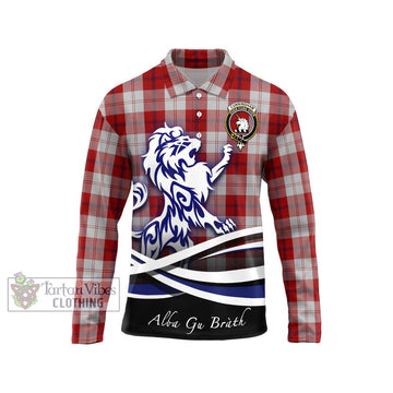 Cunningham Dress Tartan Long Sleeve Polo Shirt with Alba Gu Brath Regal Lion Emblem