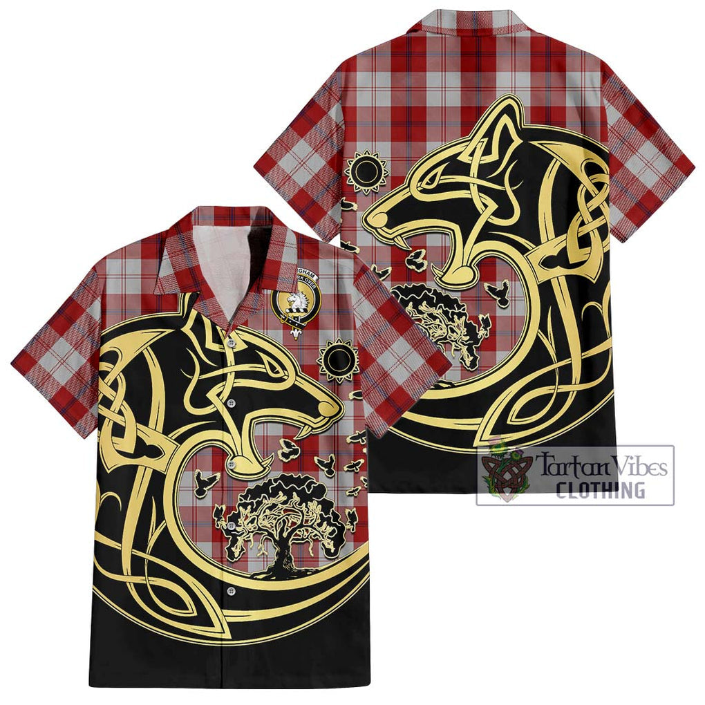 Cunningham Dress Tartan Short Sleeve Button Shirt with Family Crest Celtic Wolf Style Kid - Tartan Vibes Clothing