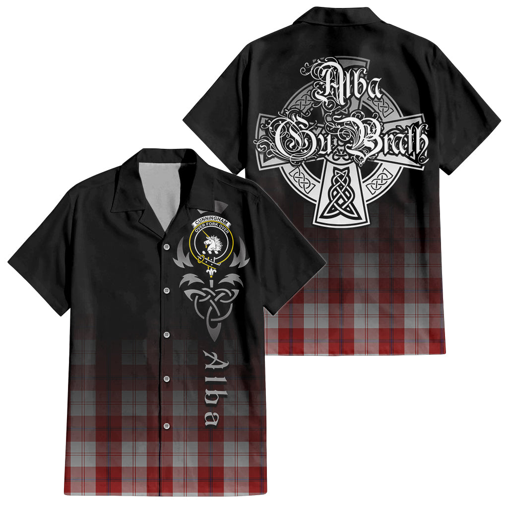 Tartan Vibes Clothing Cunningham Dress Tartan Short Sleeve Button Up Featuring Alba Gu Brath Family Crest Celtic Inspired