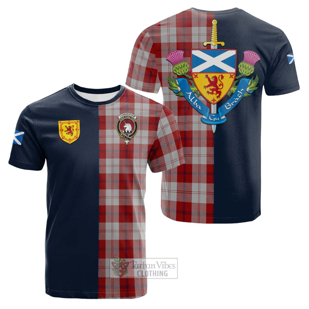 Tartan Vibes Clothing Cunningham Dress Tartan Cotton T-shirt with Scottish Lion Royal Arm Half Style