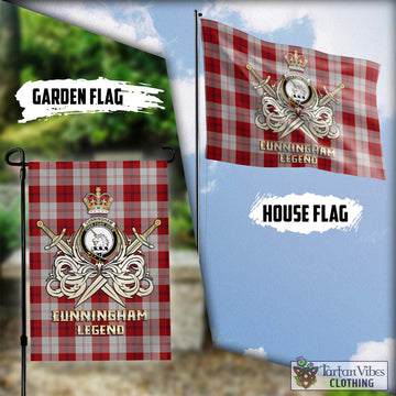 Cunningham Dress Tartan Flag with Clan Crest and the Golden Sword of Courageous Legacy